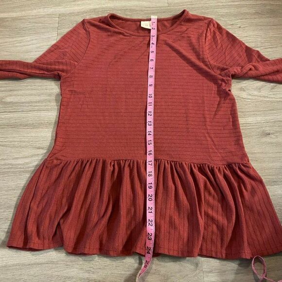 Live In The Moment Womens Burgundy Striped Ruffle Long Sleeve Blouse Top Small - Picture 6 of 8